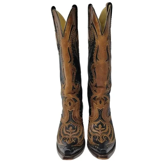 Corral Studded Inlay Leather Pointed Toe Western Cowboy Boots Country Size 7.5 M - Picture 3 of 10